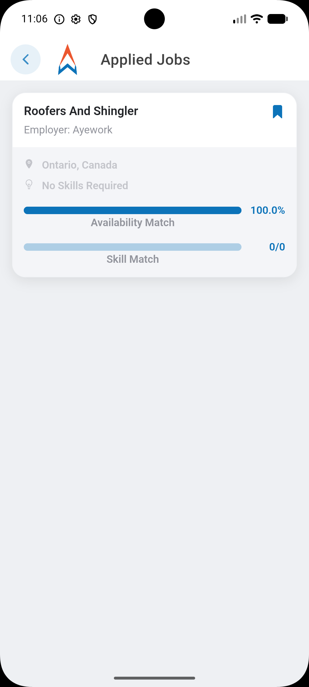 AyeWork app applied jobs screen