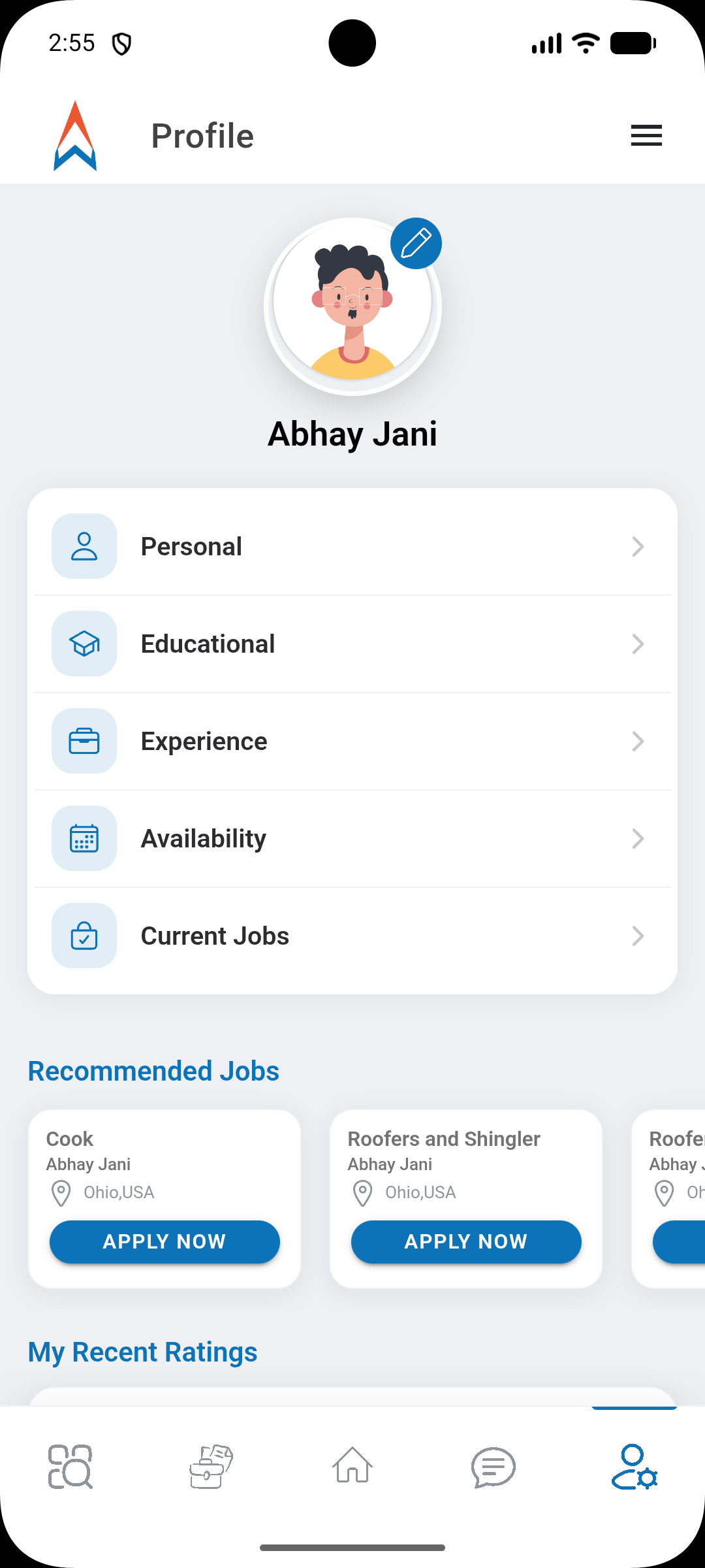 AyeWork app user profile screen